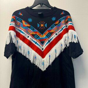 Southwestern-style Women's Black t-shirt with unique Native American design Top